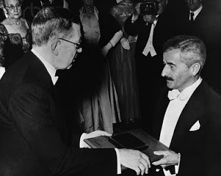 William Faulkner receiving the Nobel Prize for Literature