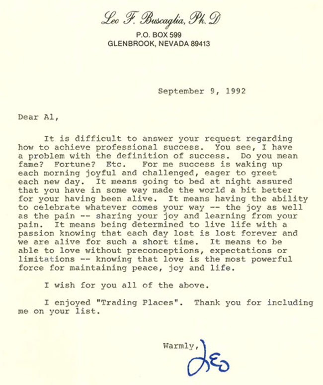 Dr. Leo Buscaglia's letter