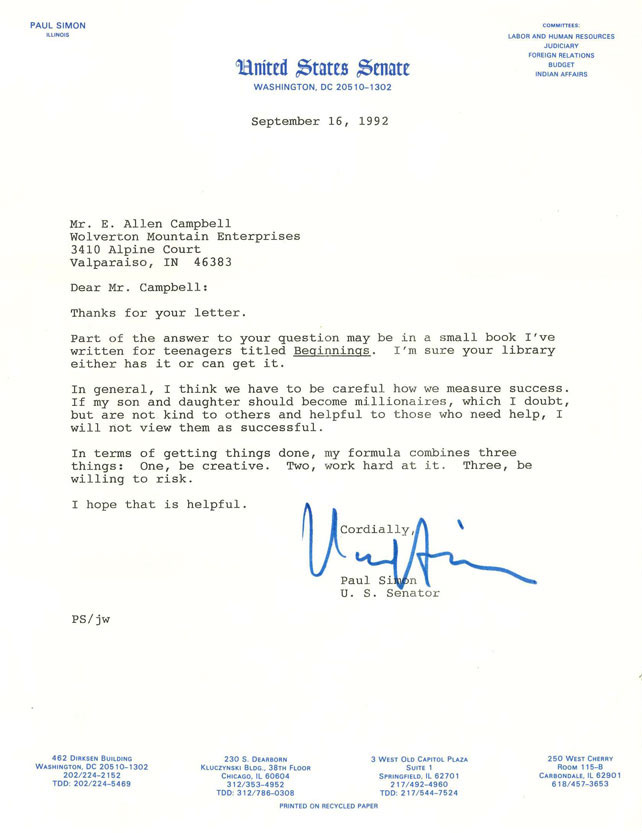 Sen. Paul Simons' letter