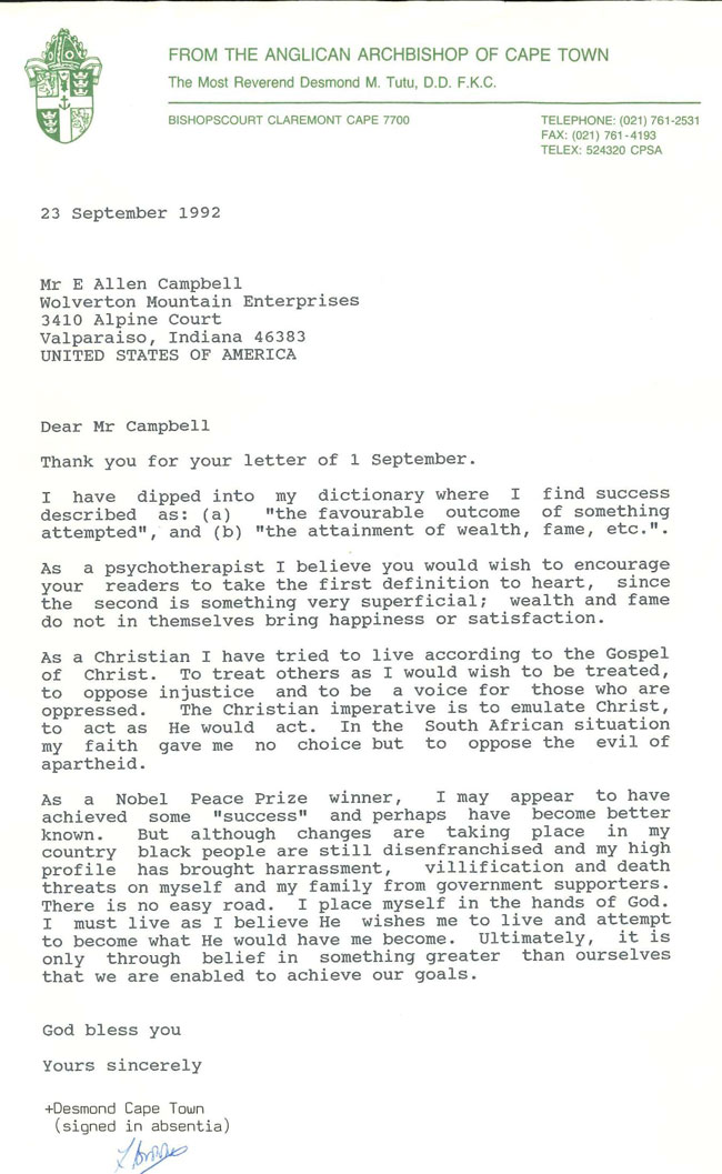 Tutu's letter
