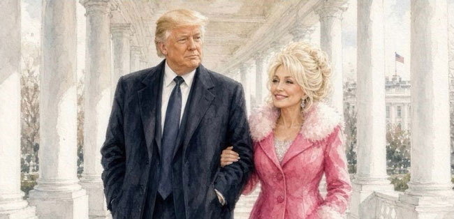 Donald and Dolly walking together outside the new ballroom.