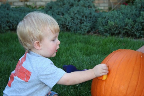 Owen carving pumpkins