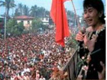 This is Aung San Suu Kyi speaking to a half million protesters at the 8888_Uprising.