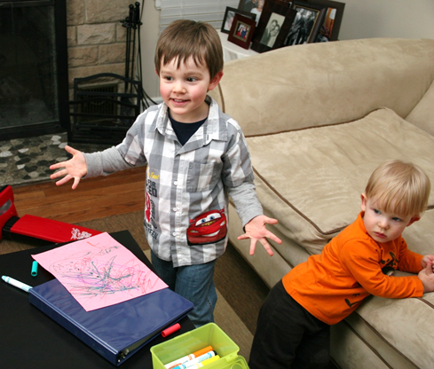 Jack and Owen proud of their art