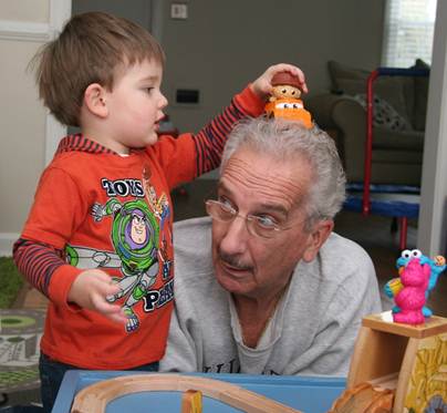 Jack and Al playing with the trains