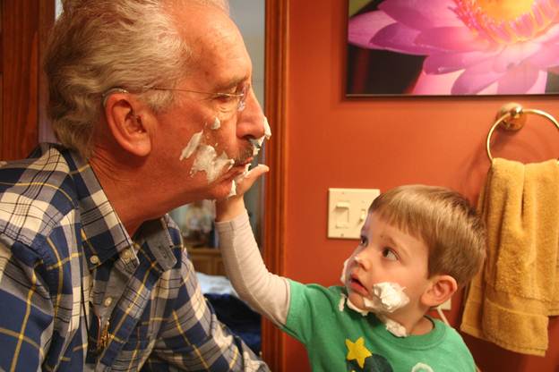 Jack putting shaving cream on grandpa Al