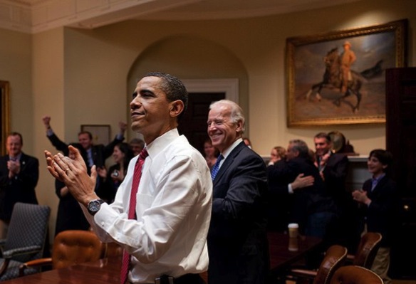 Barack Obama reacts to the passing of healthcare reform