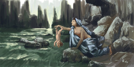 Achilles’s baptism in the River Styx
