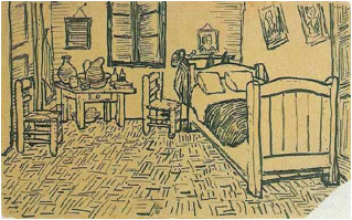 Description: https://upload.wikimedia.org/wikipedia/commons/1/1b/Vincent_van_Gogh_-_Vincent%27s_Bedroom_in_Arles_-_Letter_Sketch_October_1888.jpg