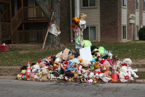 The hundreds of mementoes have been place here for three months.