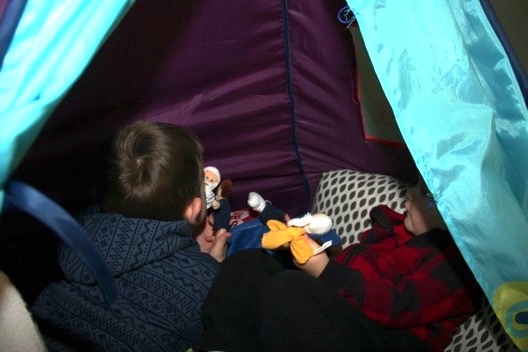 Jack and Owen in their tent
