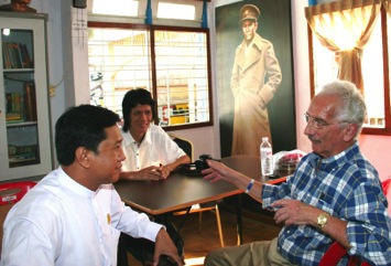 This is Jimmy, the Secretary of Public Relations for the 88 Generation Students Group with Tin Htun sitting in the background