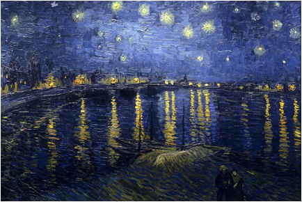 Description: https://upload.wikimedia.org/wikipedia/commons/thumb/9/94/Starry_Night_Over_the_Rhone.jpg/1280px-Starry_Night_Over_the_Rhone.jpg