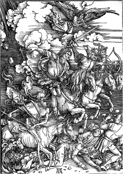 Description: https://upload.wikimedia.org/wikipedia/commons/2/29/Durer_Revelation_Four_Riders.jpg