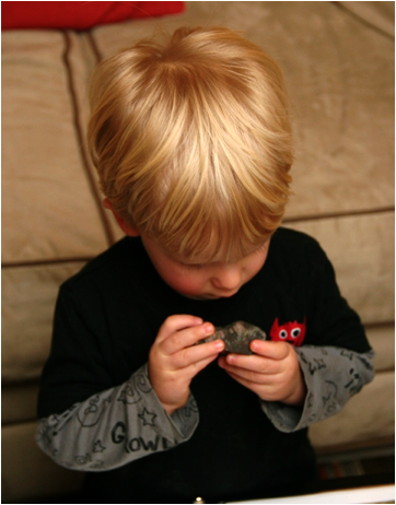 Description: Owen examining a fossil