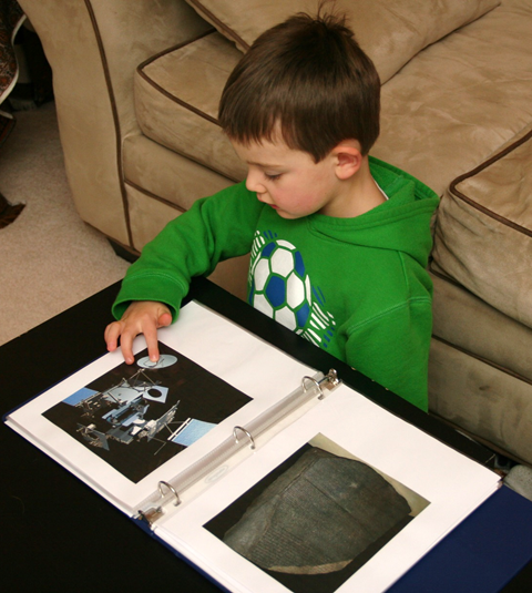 Jack looking at the Rosetta Stone