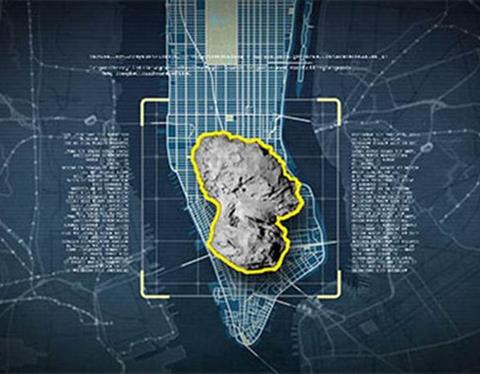 67P/Churyumov-Gerasimenko comet relative to the size of New York City  