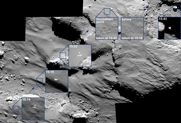 This is a photo of the landing and bouncing again from the Agilkia site.