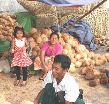 Family selling produce